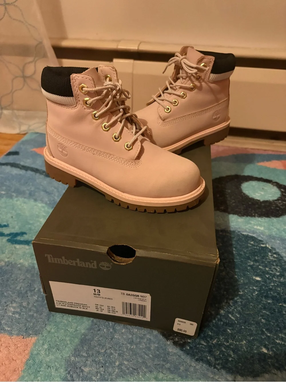 Timberland Kids Pink and Black Padded-Collar Lace-Up Boots